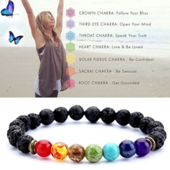 Jewelry - 7 Chakra Healing Beaded Bracelet Lava Stones